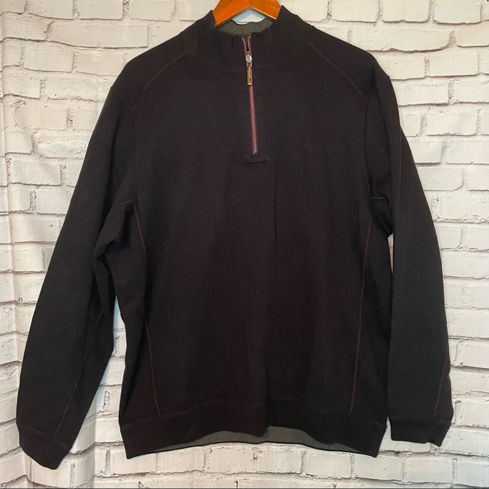Tommy Bahama Reversible 1/4 Zip Sweater Black and Gray